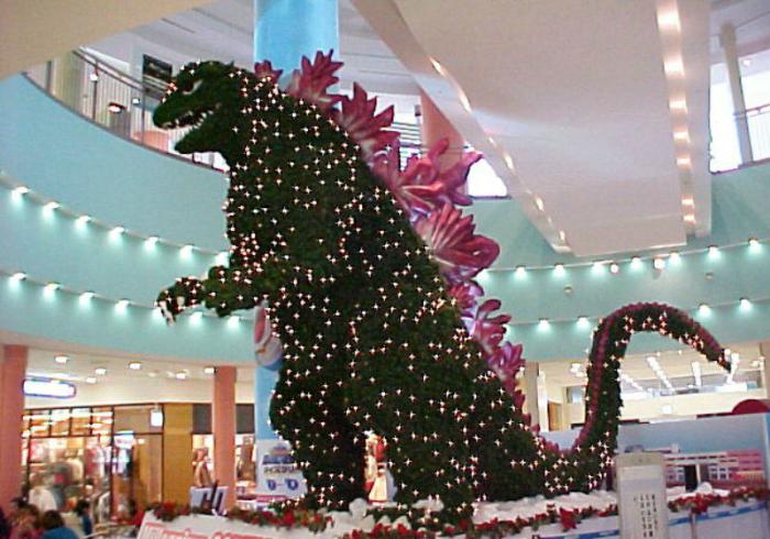 Godzilla-shaped Christmas tree.
