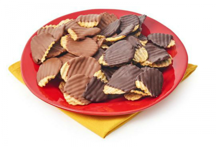 Chocolate-covered potato chips.