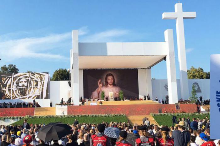 Pope Francis leads the Stations of the Cross for World Youth Day at Krakow's Blonia Park.