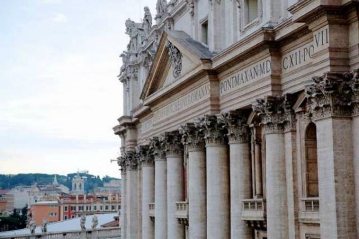 A view of the facade of St. Peter's Basilica from the Vatican's Apostolic Palace.