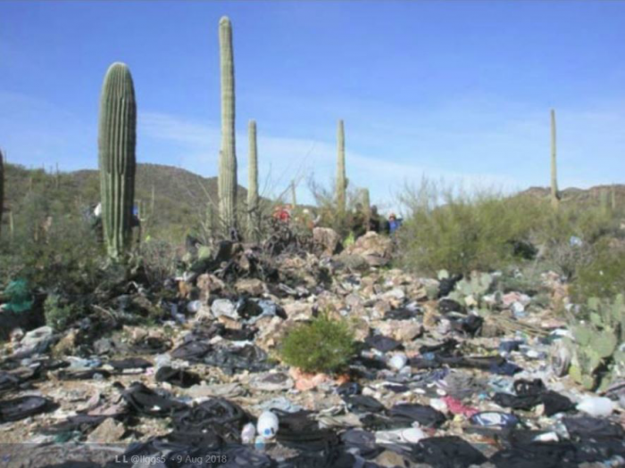 Trash accumulates at rest-spots used by caravans of illegal immigrants. Discarded needles, backpacks, and even soiled diapers are everywhere. 