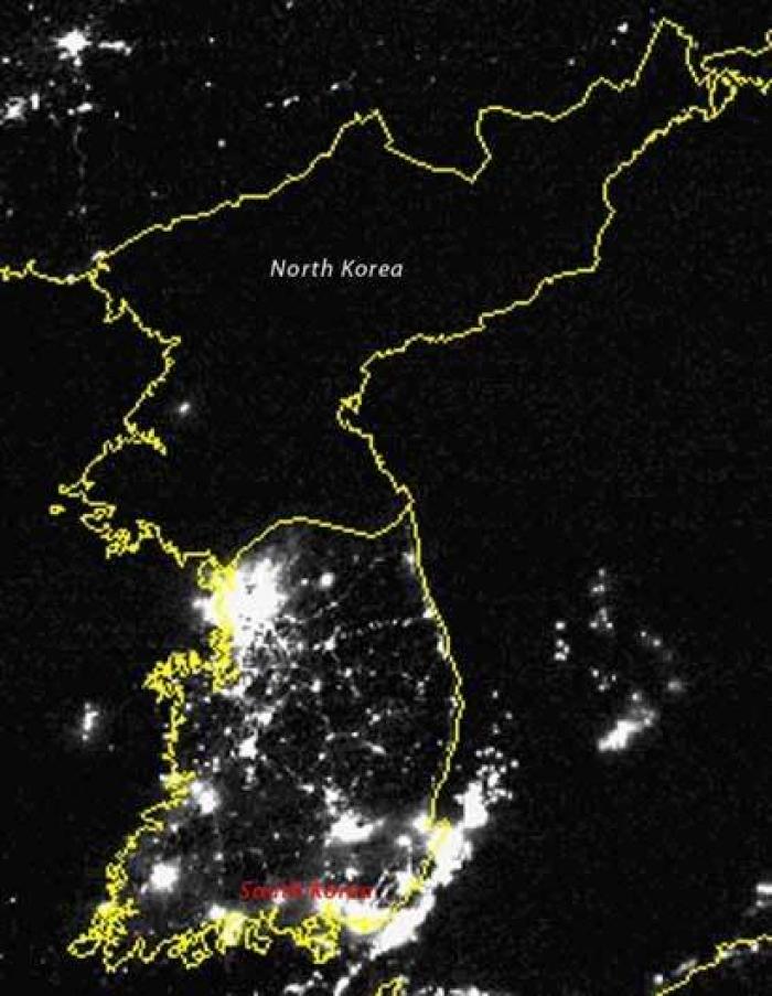 Северная корея фото со спутника ночью